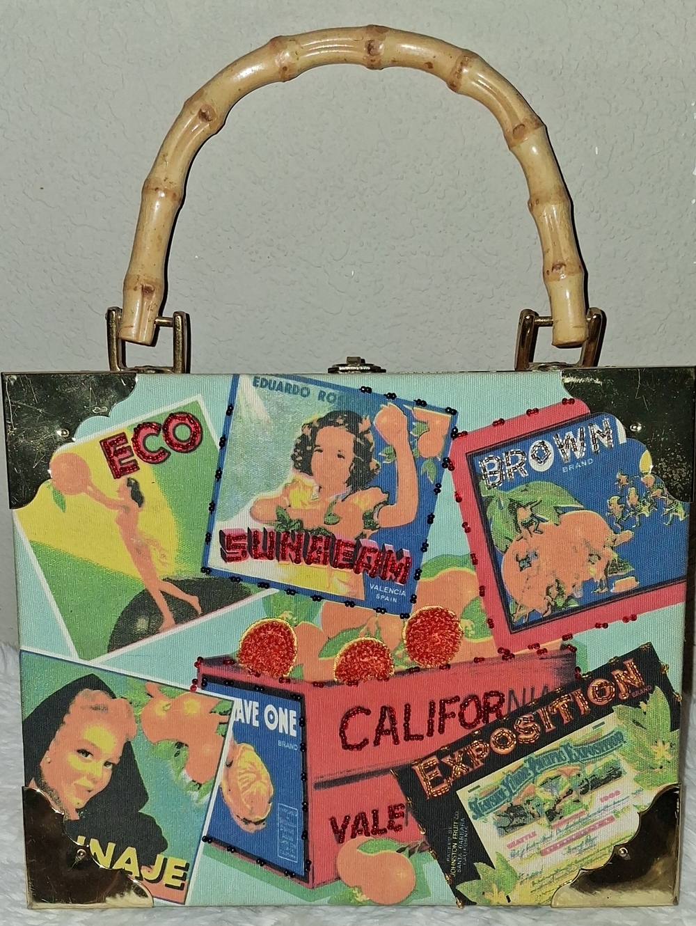 Vintage Upcycled Romeo Roma Cigar Box Purse Wood Handbag Bamboo Handle